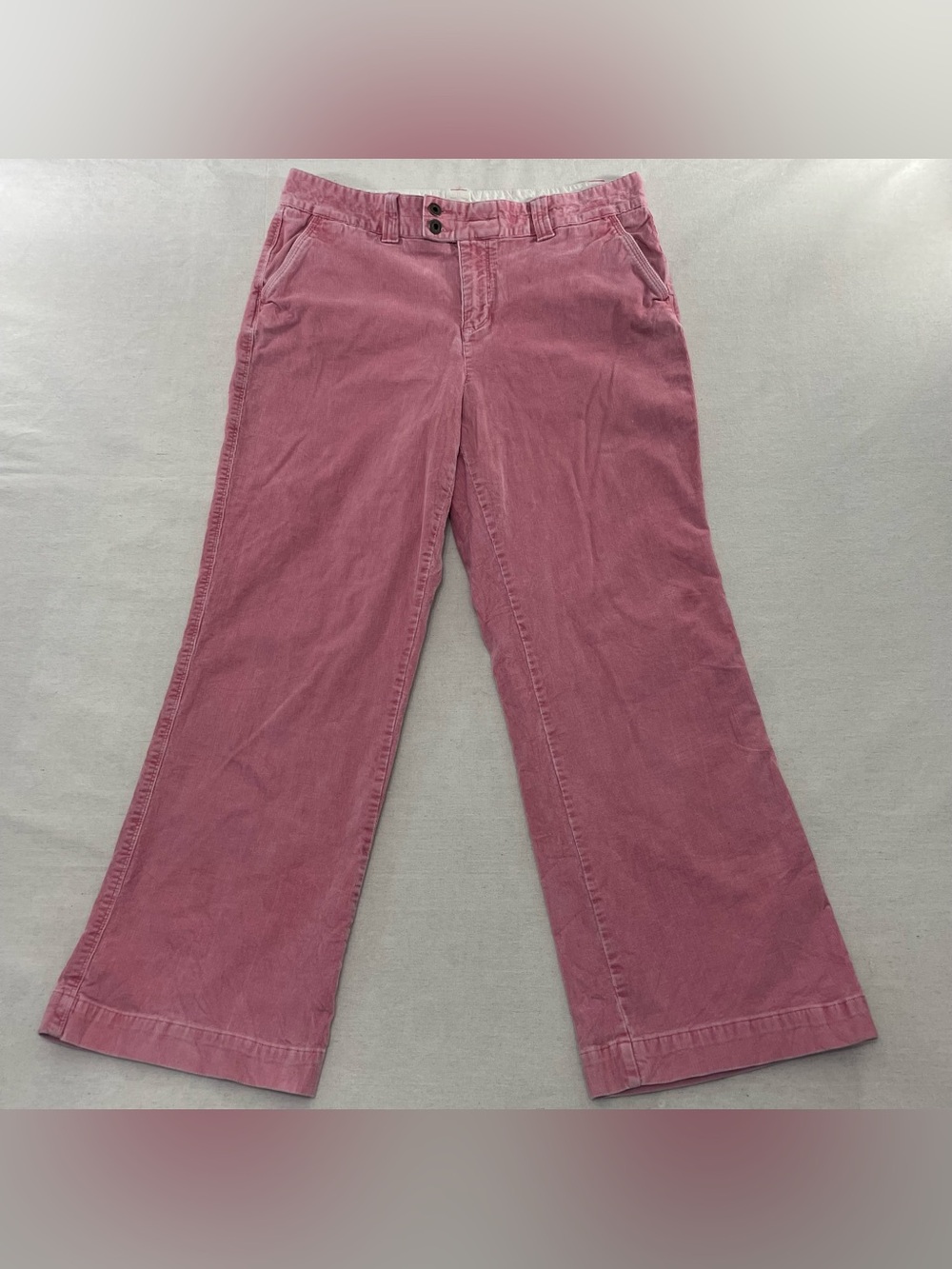 LL Bean Plus Size 18 Reg Corduroy Straight Leg Pants Rose Pink 2 Button Wide Le